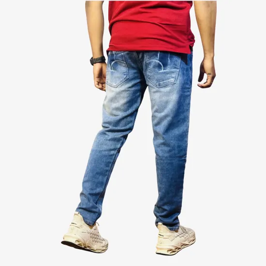 Men's Mid Blue Regular Fit Stretch Jeans | Classic Casual Denim Pants